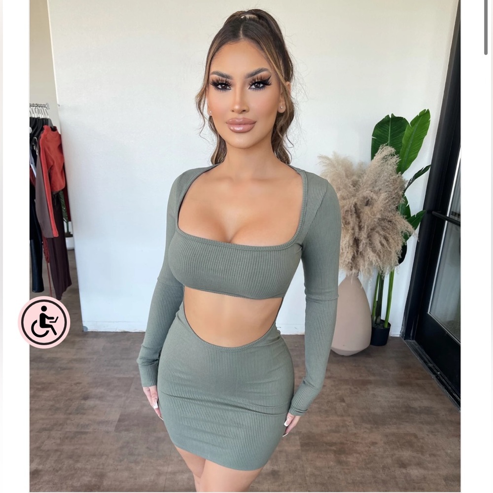 OOTDfash Olive Long Sleeve Dress